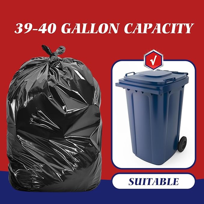 Teivio Large Black Trash Bags 40-45 Gallon 200 Counts Multipurpose Trash Bags3940424445 GalHeavy Duty Garbage BagsFor Industrial Commercial Construction Outdoor Lawn Leaf Can liners