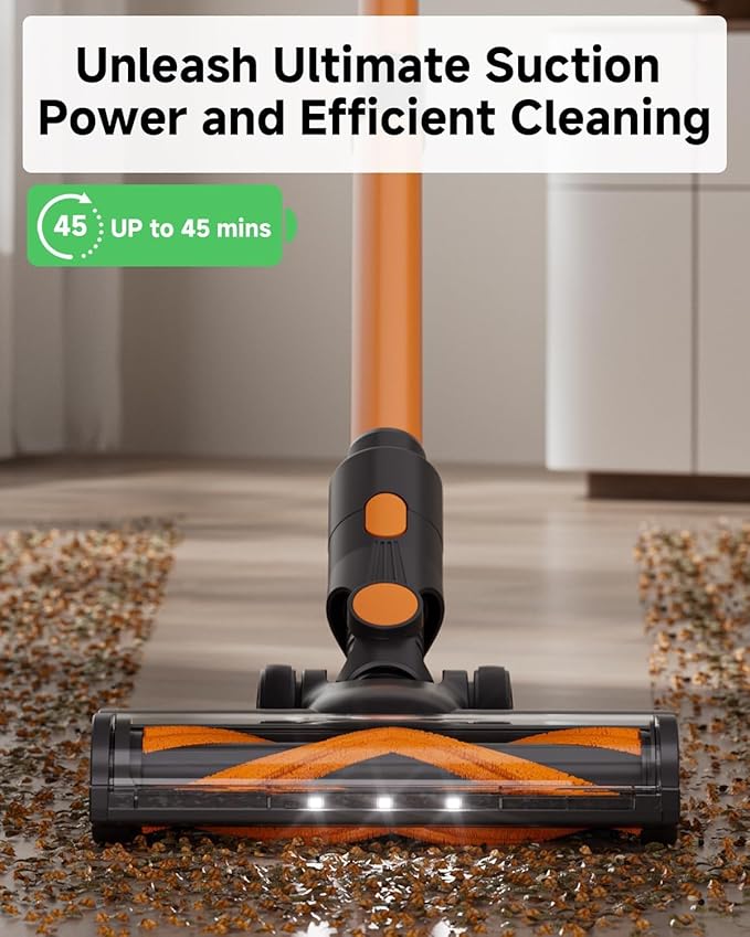 MOMAX Vacuum Cleaner for Home – Cordless Stick Vacuum with Powerful Suction Rechargeable Lightweight 45 Mins Runtime for Carpet Hard Floors Pet Hair Cat Litter (Orange &amp Black)