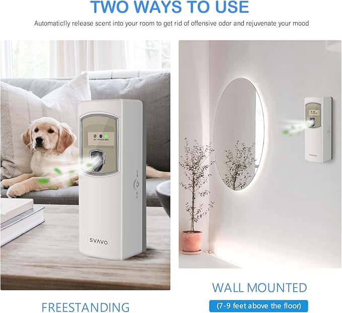 SVAVO Automatic Air Freshener Dispenser - Wall Mounted/Free Standing Auto Aerosol Spray Dispenser Programmable Fragrance Dispenser for Indoor-Bedroom Hotel Office Commercial Place Grey