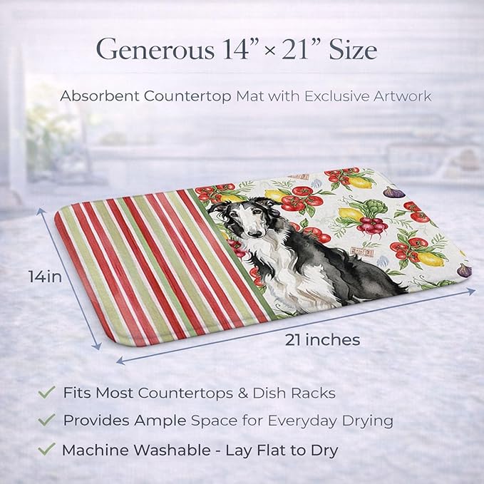 Caroline's Treasures Black and White Borzoi Vegetables Dish Drying Mat Absorbent Dish Drying Mat Pad for Kitchen Counter Dish Drainer Mat for Countertop 14 x 21 Multicolor