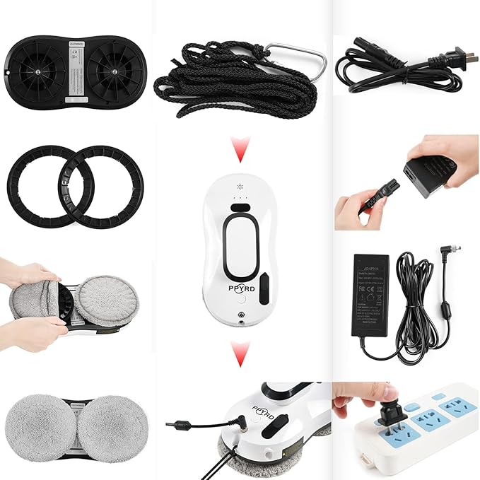 Window Cleaning Robot Vacuum with Ultrasonic Water Spray and Remote Control for Indoor Outdoor High Windows Glass Tiles