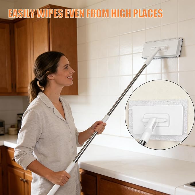 Zero Touch Mini Mops Convenient Cloth Changing Mini Mop Snap Grip Minimop 39 Long Handle Mopping Sweeper Stick for Gaps &amp Multi-SurfaceRetractable &amp Adjustable (2 Set)
