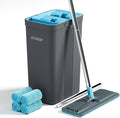 JOYMOOP Mop and Bucket Set with Wringer Mops for Floor Cleaning Wall Mop Cleaner with Long Handle with 4 Reusable Microfiber Mop Pads - Grey+Cyan Blue