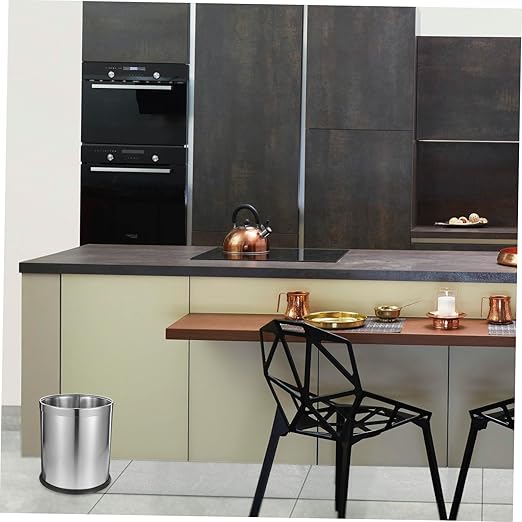 Trash Basket Stainless Steel Dustbin Office Wastebasket Kitchen Garbage Can