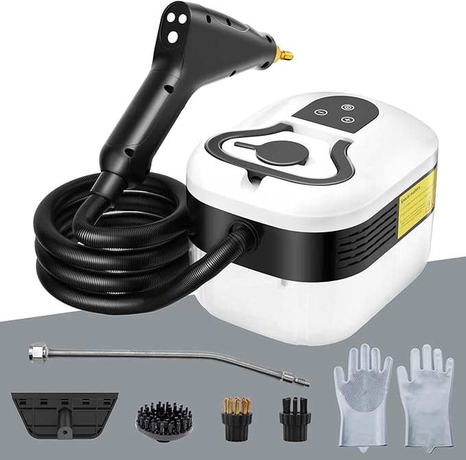 2500W Steam Cleaner for Home Use 6-level Speed Adjustable Handle 1.2L Handheld Car Steam Cleaner for Home Car Kitchen Furniture Floor High Pressure Steam Machine with 4 Brush Heads White