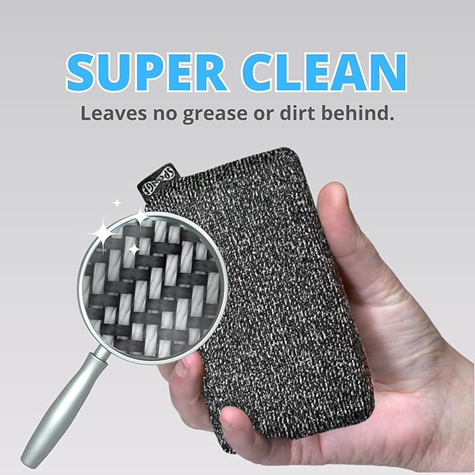 Grill Rescue Heavy Duty Kitchen Sponge - Lasts 20x Longer Scratch-Free Safe for Non-Stick Cookware - Cut Resistant Versatile Household Bathroom &amp Outdoor Cleaning Supplies (3 Grey)