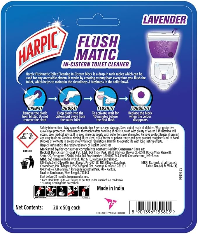 Harpic 100 gm - Lavender Flushmatic In-Cistern Toilet Cleaner Blocks | Toilet Flush Cleaner Balls