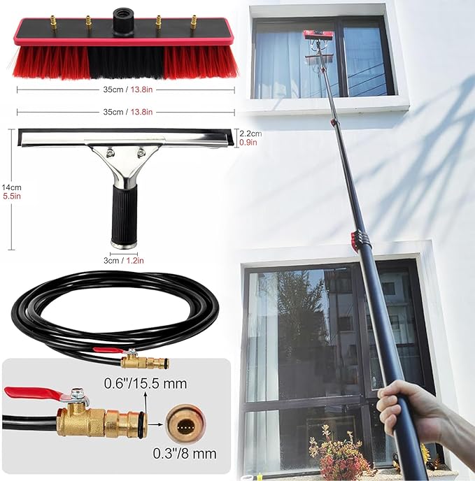 High Altitude Window Cleaning Telescopic Brush Water Fed Poles Kit with Scraper Solar Panel Cleaning Brush 12-36ft3.6m/12ft