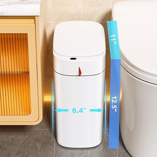 funest Bathroom Trash Can with Lid Automatic Motion Sensor Trash Can 3.5 Gallon Garbage Can Type-C Rechargeable Bag-Holding Design One-Pull Auto Packing Quiet-Close Hinge for Bedroom Office