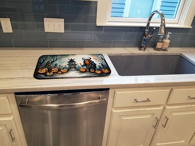 Caroline's Treasures DAC2247DDM Krampus The Christmas Demon Spooky Halloween Dish Drying Mat Absorbent Dish Drying Mat Pad for Kitchen Counter Dish Drainer Mat for Countertop 14 x 21 Multicolor
