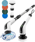 Electric Spin Scrubber Cordless Cleaning Brush Scrubber for Home 8 Replaceable Brush Heads-90Mins Work Time 3 Adjustable Size 2 Speeds for Bathroom Shower Bathtub Glass Car