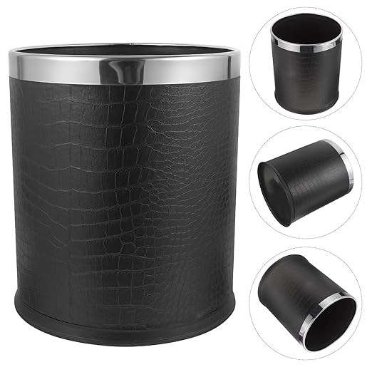 Vintage Style Wastebasket Garbage Bucket with Double-Layer Crocodile Texture Retro Round Home Trash Can for Bathroom Kitchen Office Use