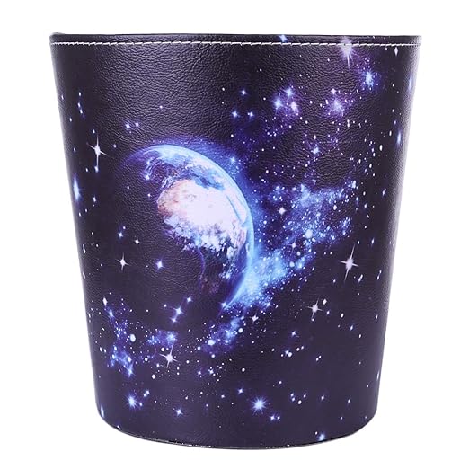Leather Trash Can Decorative Waste Basket 10L Capacity Small Waste Paper Basket Waterproof Garbage Can for Bathroom Bedroom Office Kitchen and Living Room - Starry Sky
