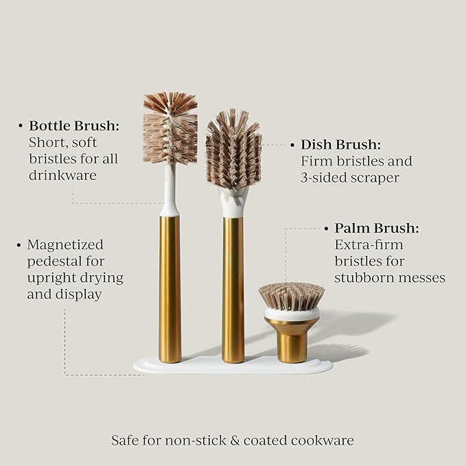 Ionic Brush Set Magnetized to Stand Upright Stainless Steel with Replaceable Heads Brass/Gold