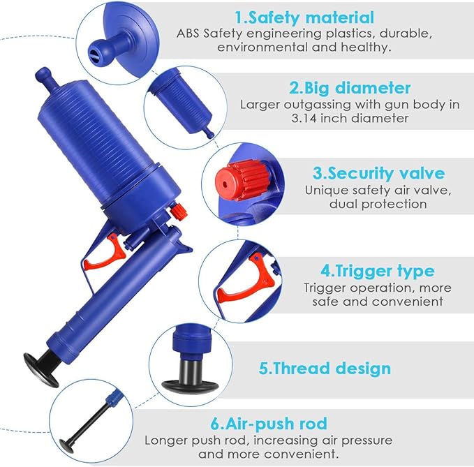 Toilet Plunger Air Drain Blaster Pressure Pump Cleaner High Pressure Plunger Opener Cleaner Pump for Bath Toilets Bathroom Shower Sink Bathtub Kitchen Clogged Pipe