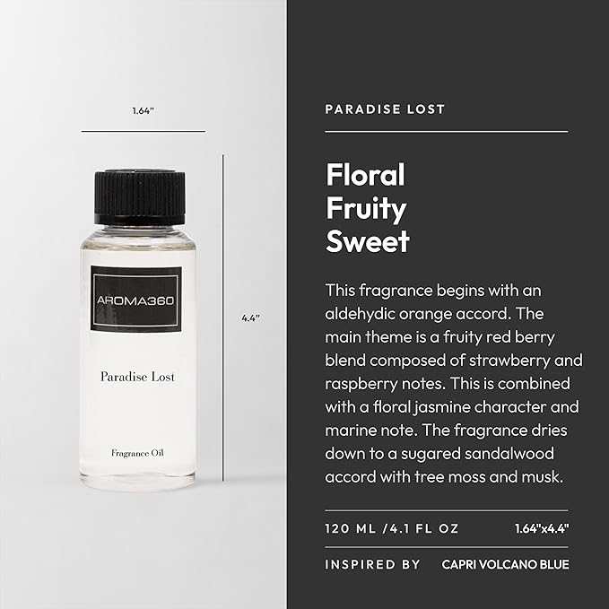 Aroma360 Diffuser Oil - Paradise Lost - Aromatherapy Essential Fragrance Oil - Orange Raspberry &amp Marine -120ML 4.1 Fl oz
