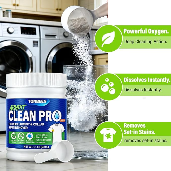 Oxygen Laundry Powder Sweat &amp Deodorant Armpit Stain Remover for Clothes Hyper Concentrated &amp Suitable for Multi-Stain Yellow Oil Spot Tough Stain Build Up Remover Gentle On Fabrics - 500g