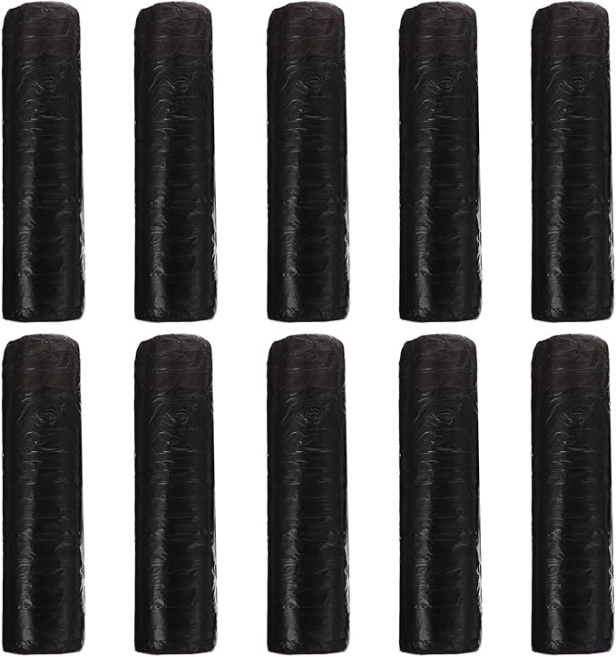 CLISPEED Disposable Garbage Bags Drawstring Trash Bags 150pcs (10 Packs X 15pcs) Thickened Black Plastic for Household Kitchen and Bathroom Use