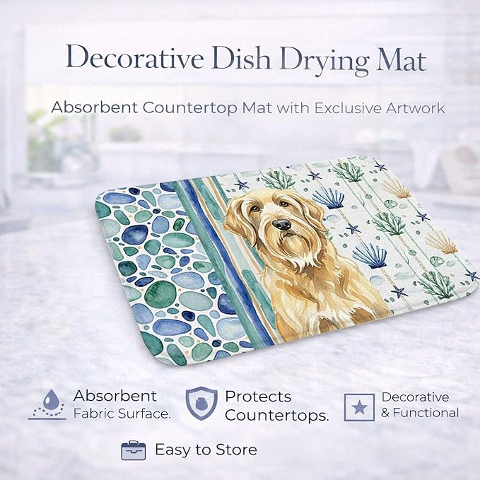 Caroline's Treasures Wheaten and Tan Otterhound Coastal Sea Glass Dish Drying Mat Absorbent Dish Drying Mat Pad for Kitchen Counter Dish Drainer Mat for Countertop 14 x 21 Multicolor