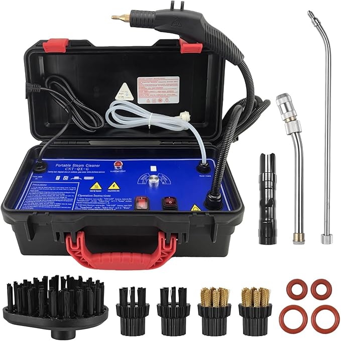 1700W Professional Handheld Steam Cleaner - High Temperature Portable Steamer with Tankless Design 8 Attachments for Heavy Duty Home Cleaning Car Detailing &amp Engine Degreasing