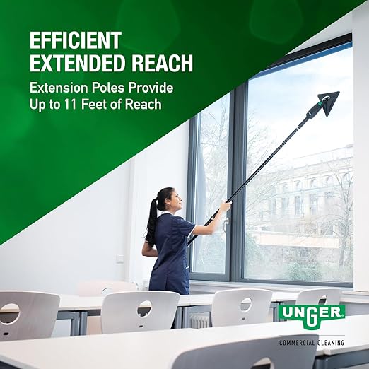 Unger Commercial Microfiber Indoor Glass Cleaning Kit - 11' Stingray Deluxe Refillable Cleaning Set - Extended Reach for Indoor Glass and Surfaces - SRKB7