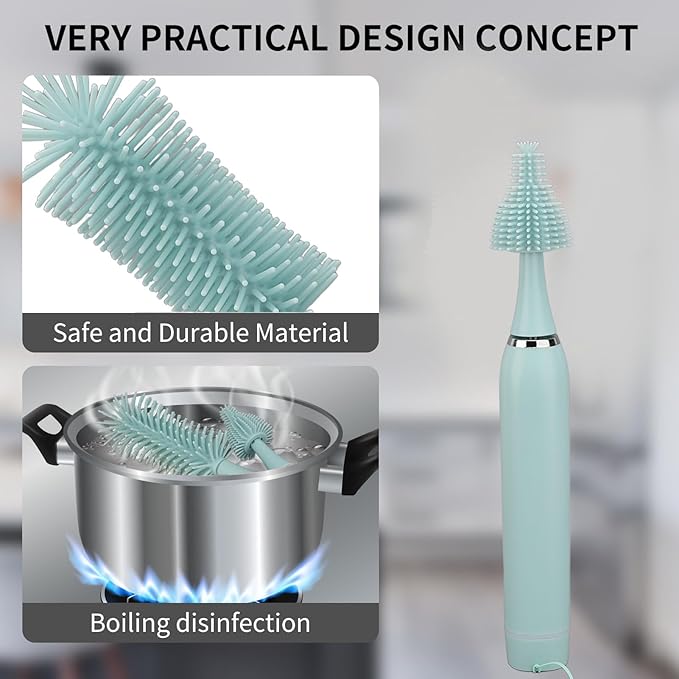 Respicefinem Electric Baby Bottle Brush Set 4 in 1 IP65 Water Rechargeable Electric Bottle Cleaner with Silicone Brushes for Home Travel