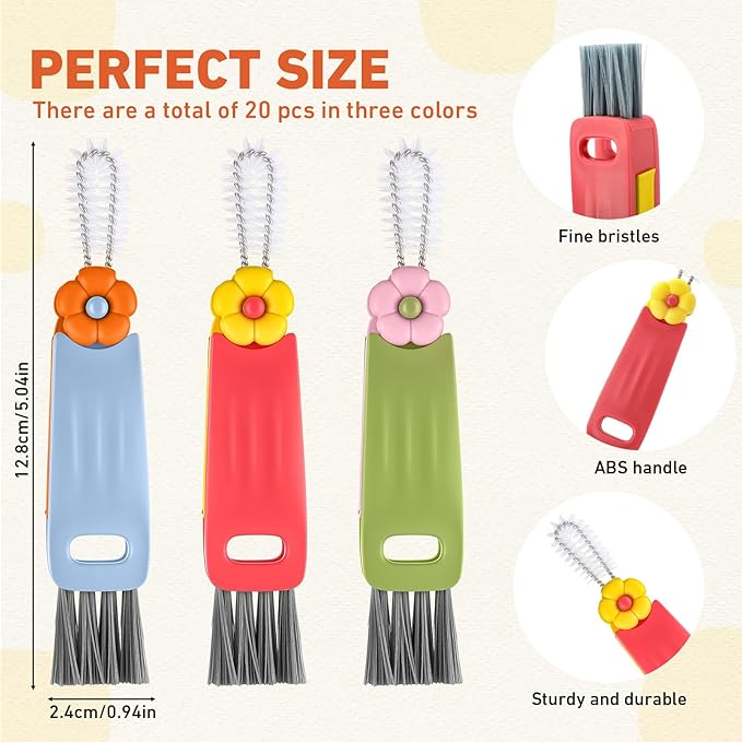 20 Pack 3-in-1 Cup Lid &amp Gap Cleaning Brush Bulk Multifunctional Bottle Cleaning Brush Set for Cup Lid Gap and Corner Brushes Home Kitchen Clean Brushes Tools