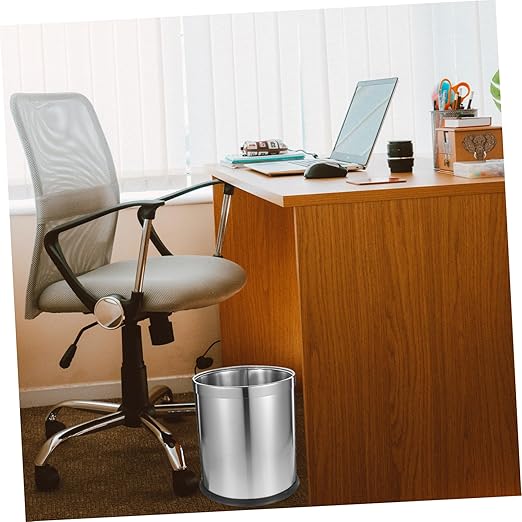 Trash Basket Stainless Steel Dustbin Office Wastebasket Kitchen Garbage Can