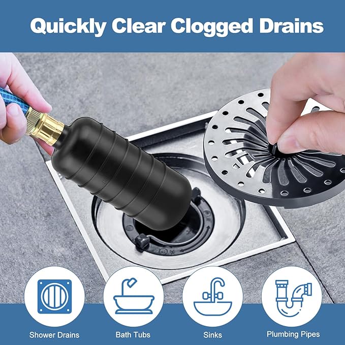 3 PCS Drain Bladder Kit Drain Cleaning Bladder Unclogger Fits 1 to 6 Drain Pipes for Unclogs Stubborn Blockages in Kitchen Sinks and Main Drains for Shower Swimming Pool With Water Power