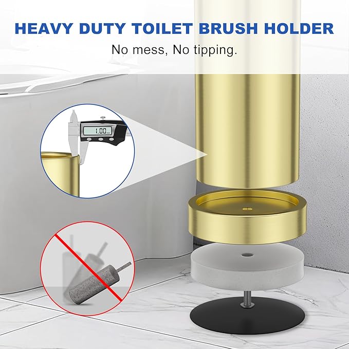 304 Stainless Steel Toilet Brush and Holder Set Toilet Bowl Brush and Holder Heavy Duty with Long Handle Removable Inner Bowl and Splash Protection for Bathroom