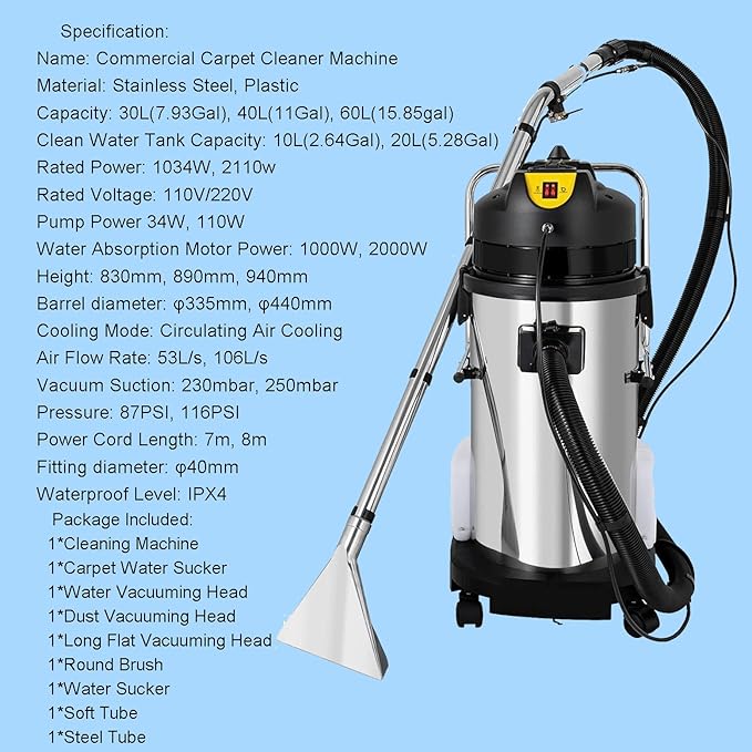 3-in-1 Multi-Purpose Wet Dry Vacuum Cleaner Commercial Grade for Carpet Floor &amp Sofa with Large Capacity Tank &amp 360° Wheels 20L
