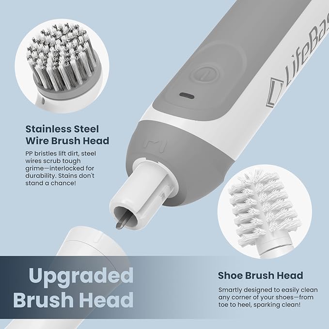 LifeBasis Rechargeable Power Scrubber Cordless Electric Cleaning Brush Water Resistant Small Electric Grout Brush with 5 Brushes for Home/Kitchen/Bathroom/Grout/Tile/Shower/Tub White