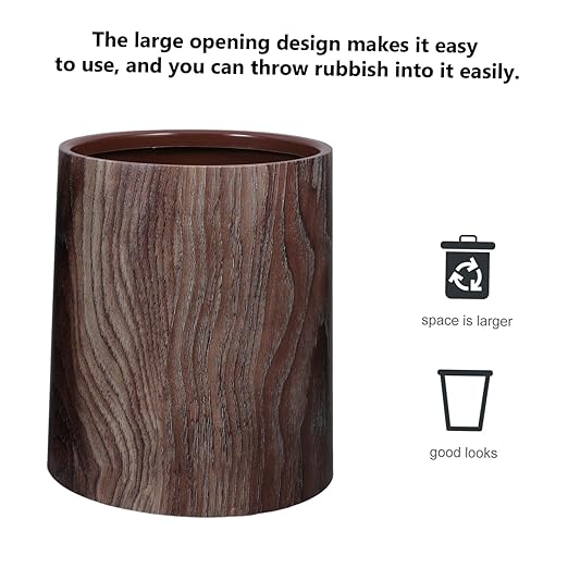 Unomor Imitation Wood Grain Trash Can Vintage Style Wastebasket for Home Office Bathroom and Kitchen No Lid Capacity Modern Elegant Design Multi Scene Use