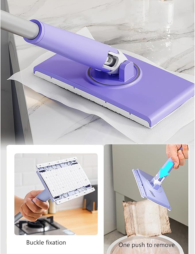 Small Floor Mop Sweeper Flat with HandsFree Cloth Changing and 360°Swivel Head for Bathroom Tight Space