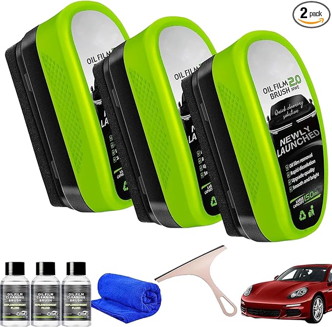 Oil Free Car Window Brush Automotive Oil Film Cleaning Brush for Car Windows Universal Glass Cleaning Board car Windshield Cleaner Tool (3Pcs)