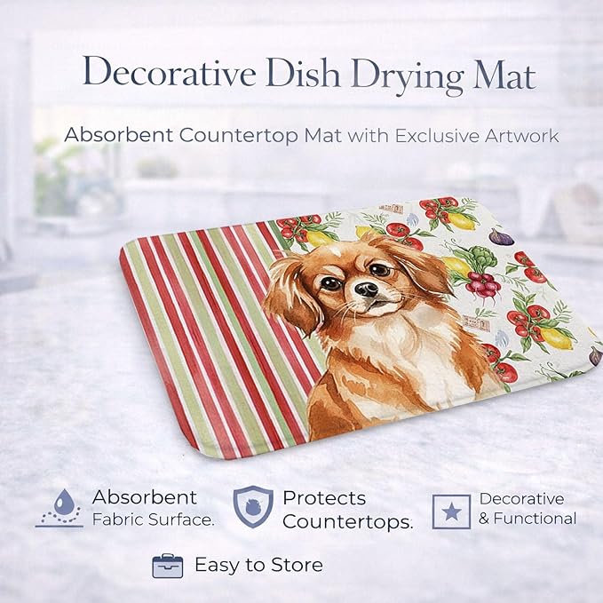 Caroline's Treasures Red Tibetan Spaniel Vegetables Dish Drying Mat Absorbent Dish Drying Mat Pad for Kitchen Counter Dish Drainer Mat for Countertop 14 x 21 Multicolor