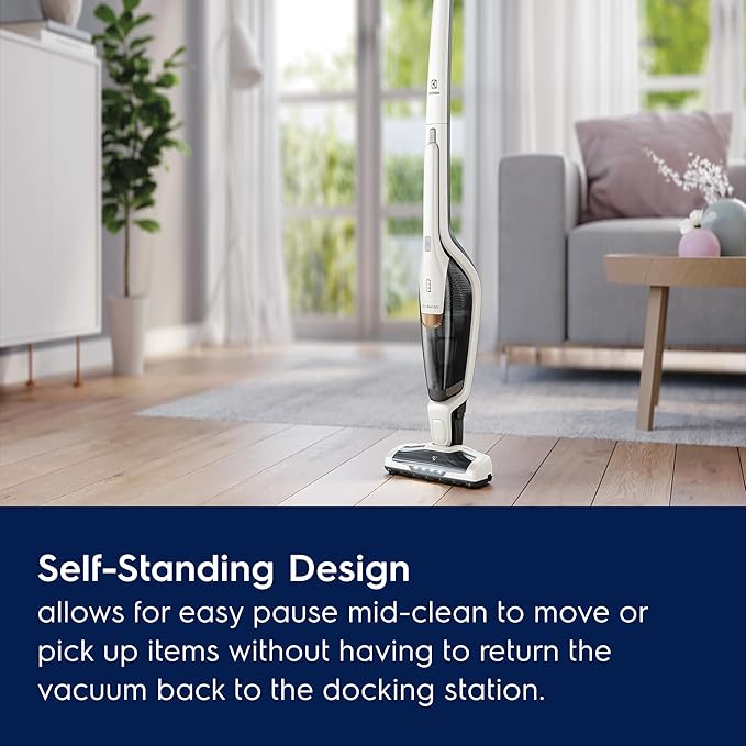 Electrolux Ergorapido Cordless 2-in-1 Vacuum Cleaner with High Suction Power and 180° EasySteer Mobility 48-Minute Run Time 2 Power Modes Satin White