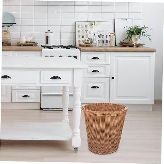 ABOOFAN 1pc Decorative Trash Can Rustproof Iron Imitated Rattan Woven Waste Basket for Office