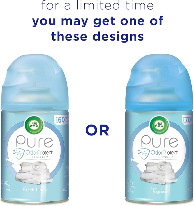 Air Wick Pure Freshmatic 6 Refills Automatic Spray Fresh Linen 6ct New Look Same familiar smell of Fresh Laundry Essential Oil Odor Neutralization Packaging May Vary 6.17 ounce (Pack of 6)
