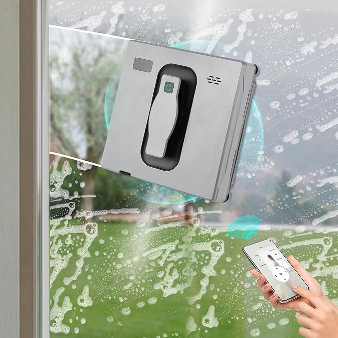 110V Electrical Windows Cleaning Robot Automatic Window Vacuum Cleaner Smart Window Glass Vacuum Cleaner with Remote and APP Control with Dual Water Spray (Silver Grey)