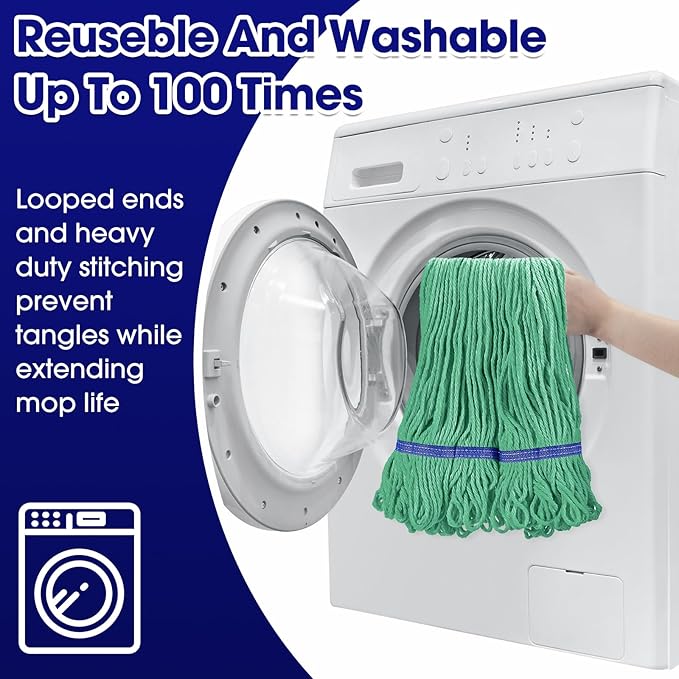 Eccliy 24 Pack Heavy Loop End Cotton String Mop Head Heavy Duty Mop Head Commercial Refills Replacement Bulk for Home Industrial Commercial Floor Cleaning (GreenBlue)