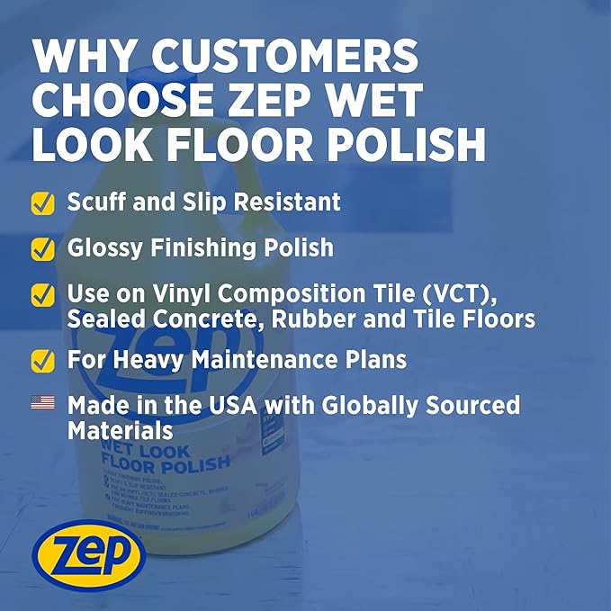 Zep Wet Look Floor Polish - 1 Gallon (Case of 2) ECZUWLFF1282 - Long Lasting Glossy Finishing Polish Scuff &amp Slip Resistant for Vinyl (VCT) Sealed Concrete Rubber and No-Wax Tile Floors
