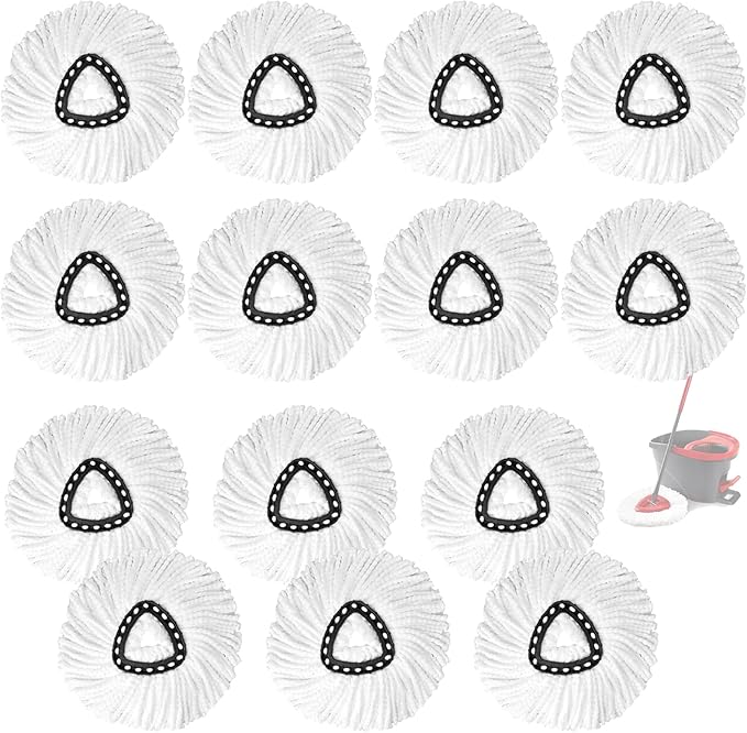 14Pack Spin Mop Replacement HeadsSpinning Mop Replace Head for Floor Cleaning 100% Microfiber Mop Head Replacement Compatible with Triangle Spin Mop Refill for Easy Wring MopWhite