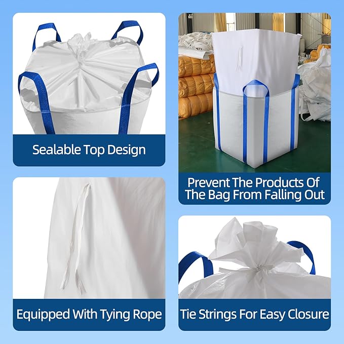 10 Packs FIBC Bulk BagsHolds up to 4400 lbs Construction Bags Heavy Duty210-Gallon Woven Polypropylene Dumpster Bag for Industry Agriculture and ConstructionSealable Top