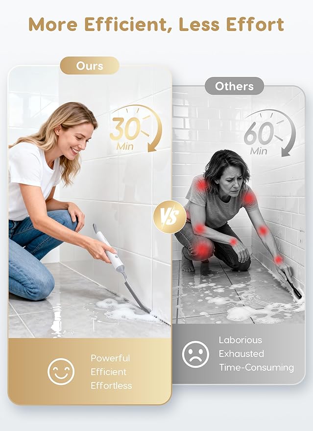 Reciprocating Deep-Clean Brush - Powered by Back-and-Forth Scrubbing Action &amp LED Light 3-Speed 2-in-1 Hard and V-Shaped Bristles for Grout Kitchen Bathroom Car Pet Areas