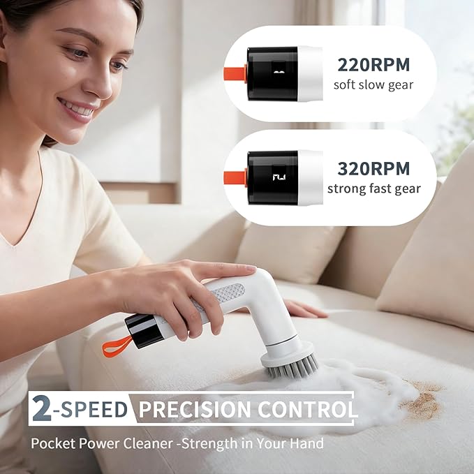 6-in-1 Electric Spin Scrubber with 5 Brush Heads – Cordless Rechargeable Dual-Speed &amp Waterproof Electric Scrubber for Cleaning Bathroom Tile Floor Window Kitchen Sink