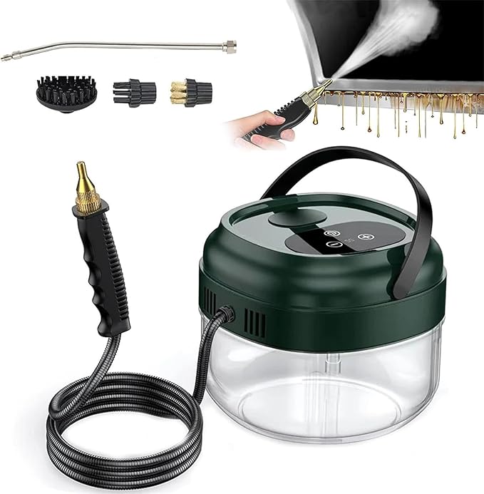 3500W High Pressure Steam Cleaner Handheld Steam Cleaner for Home Kitchen Hood Car Cleaning Touch Screen + 6 Adjustable Steam Levels 1500ml Water TankGreen