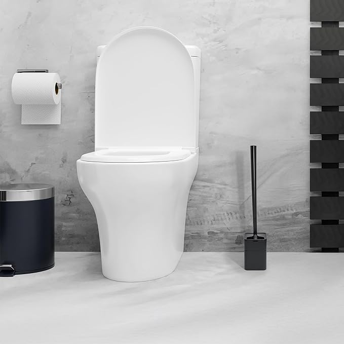 Broombi Sani-Flex Toilet Brush Squeegee and drip-Less Holder Set with a Patented Silicone Bristle-Free Head - no Mess no clinging gunk or Poo Super Clean Solution (Black)