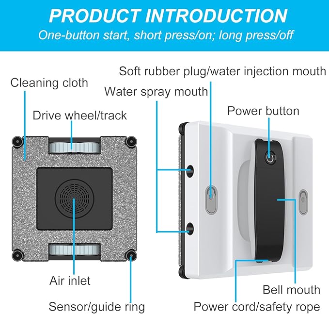 72W Window Cleaning Robot Electric Water Spray Window Cleaner Wet Rub Glass Cleaning Machinefor Indoor/Outdoor/Tile/BathroomBlack