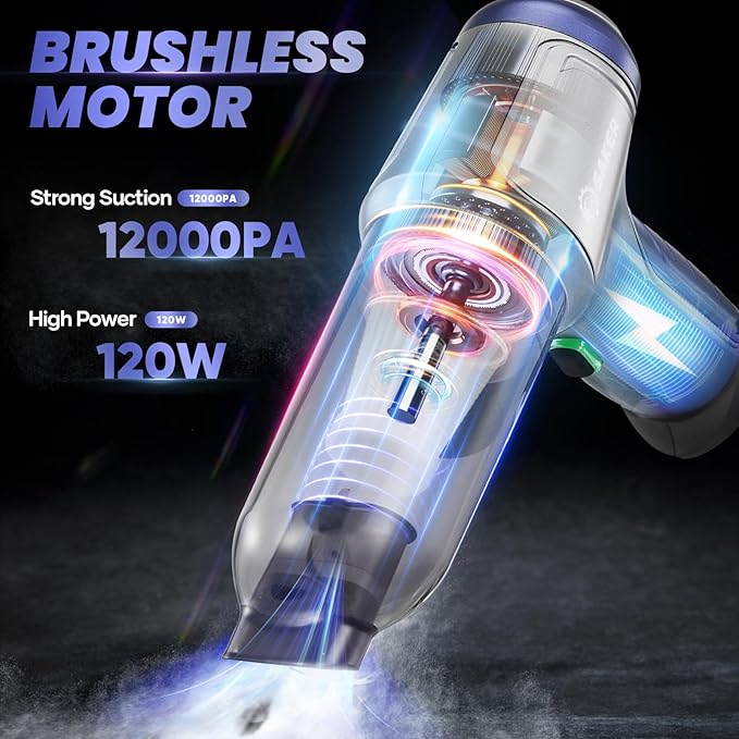 Saker Car Vacuum Portable Cordless 15000PA3 in 1 Handheld Vacuum with Brushless Motor for Car Office and Home Cleaning Blue HL107B